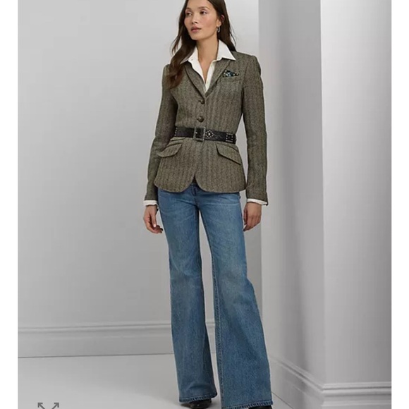Ralph Lauren BLACK LABEL Women's Herringbone Tweed Blazer Tan/Brown Equestrian 2 - Picture 3 of 14